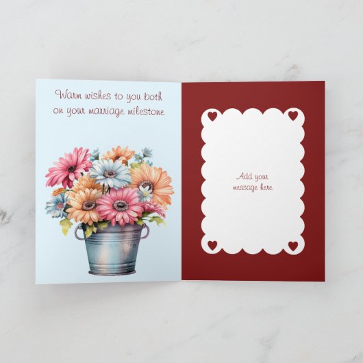 Carte 40e anniversaire de Ruby fleurs bordeaux bleu (Intérieur)