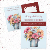 Carte 40e anniversaire de Ruby fleurs bordeaux bleu