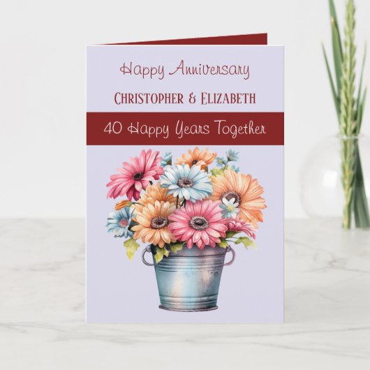 Carte 40e anniversaire de Ruby fleurs bordeaux violet (Devant)