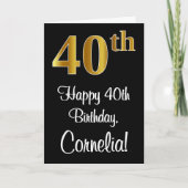 Carte 40e anniversaire ~ Elégant Luxueux Faux Gold Look (Devant)