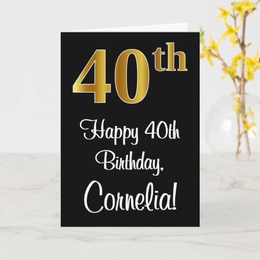 Carte 40e anniversaire ~ Elégant Luxueux Faux Gold Look (Fleur jaune)