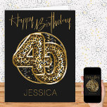 Carte 40e anniversaire Empreinte de léopard Gold Foil Ba<br><div class="desc">Carte de 40e anniversaire personnalisée avec ballons en papier poster de animal en noir et or. Les ballons empreintes de léopard branchés sont encadrés de confettis noir et or et Happy Birthday est écrit à la main en or. Le modèle est prêt à personnaliser l'avant de la carte et à...</div>