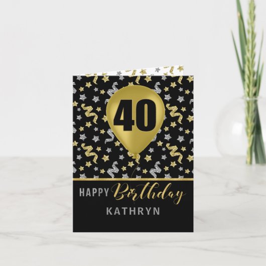 Carte 40e anniversaire Gold et Silver Confetti Balloon (Devant)
