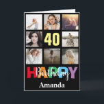 Carte 40e anniversaire heureux Collage photo moderne Noi<br><div class="desc">40th Happy Birthday Photo Collage Carte Noire moderne avec nom personnalisé. Pour plus de personnalisation,  cliquez sur le bouton "Customiser" et utilisez notre outil de conception pour modifier ce modèle.</div>