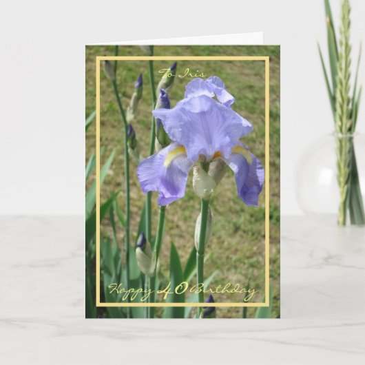 Carte 40e Anniversaire Mauve Iris Nom Flower Golden Fram (Devant)