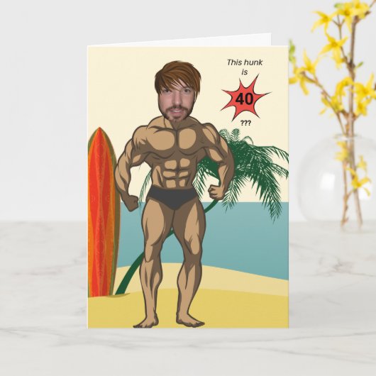 Carte 40e anniversaire 💪 🤣 Mens Funny Bodybuilder Musc (Fleur jaune)