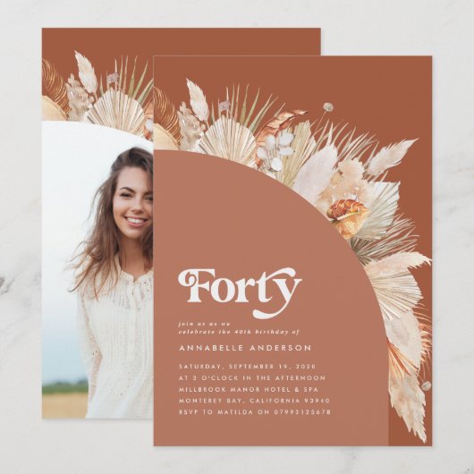 Carte 40e anniversaire pampas herbe terre cuite arche mo (Devant / Derrière)