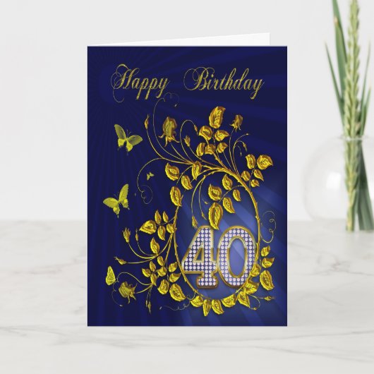 Carte 40e anniversaire papillons dorés (Devant)