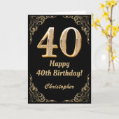 Carte 40e anniversaire Parties scintillant noir et or ca (Fleur jaune)