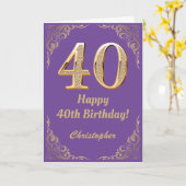 Carte 40e Anniversaire Parties scintillant violet et or (Fleur jaune)
