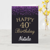 Carte 40e Anniversaire Purple Black and Gold Parties sci (Fleur jaune)