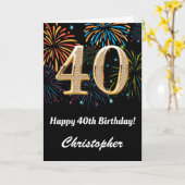 Carte 40e anniversaire Rainbow Fireworks noir et or (Fleur jaune)