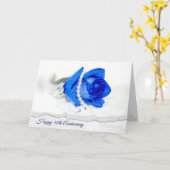 Carte 40e Anniversaire Rose Bleue et Perles (Fleur jaune)