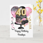 Carte 40e anniversaire rose et or noir (Fleur jaune)