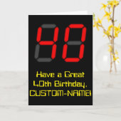Carte 40e anniversaire : Rouge Digital Horloge Style "40 (Fleur jaune)