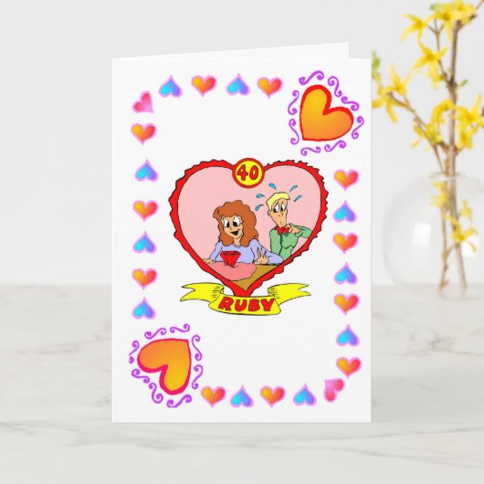 Carte 40e Anniversaire - Rubis (Fleur jaune)