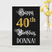 Carte 40e anniversaire — Script fantaisie; look or Faux; (Fleur jaune)
