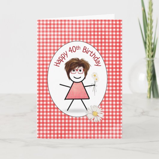 Carte 40e Anniversaire Stick Girl with Daisies (Devant)