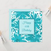 Carte 40e anniversaire Turquoise Blue Flowers Aquarelle (Devant/Arrière en situation)
