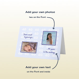 Carte 40e anniversaire vos photos et texte bleu