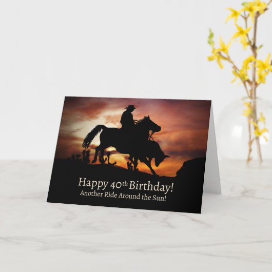 Carte 40e anniversaire Western avec Cowboy et Horse (Fleur jaune)