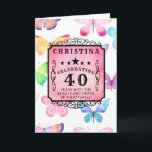 Carte 40e Birthday Pink Watercolor Butterfly Greeting<br><div class="desc">The beauty of butterflies with the softness of water colors and the pink wash makes this a special 40th birthday design. Easy to edit text using the template provided.</div>