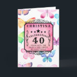 Carte 40e Birthday Pink Watercolor Butterfly Greeting<br><div class="desc">The beauty of butterflies with the softness of water colors and the pink wash makes this a special 40th birthday design. Easy to edit text using the template provided.</div>