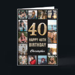 Carte 40e Joyeux Anniversaire Black and Gold Photo Colla<br><div class="desc">40th Happy Birthday Black and Gold Photo Collage Birthday Card. Pour plus de personnalisation,  cliquez sur le bouton "Customiser" et utilisez notre outil de conception pour modifier ce modèle.</div>