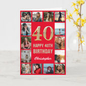 Carte 40e Joyeux Anniversaire Collage photo rouge et or (Fleur jaune)