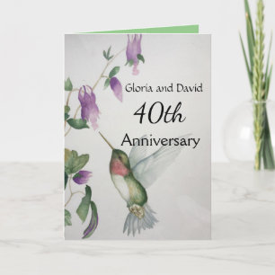 Carte 40e joyeux anniversaire doux élégant colibri