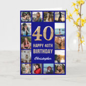 Carte 40e Joyeux Anniversaire Marine Bleu & Gold Photo C (Fleur jaune)
