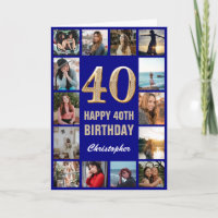 40e Joyeux Anniversaire Marine Bleu & Gold Photo C