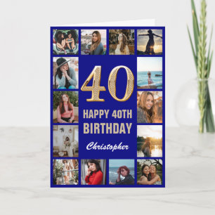 Carte 40e Joyeux Anniversaire Marine Bleu & Gold Photo C
