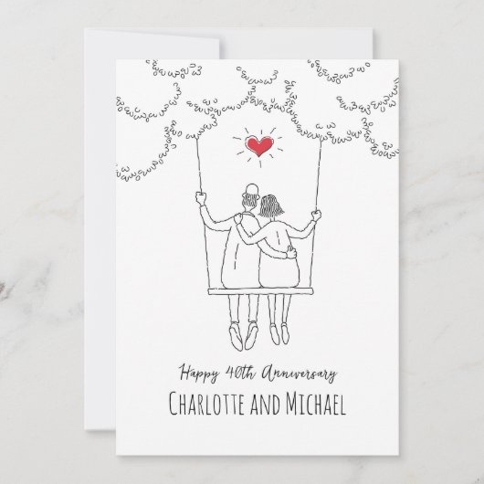 Carte 40e Mariage Ruby Anniversaire Red Heart Swing Card (Devant)