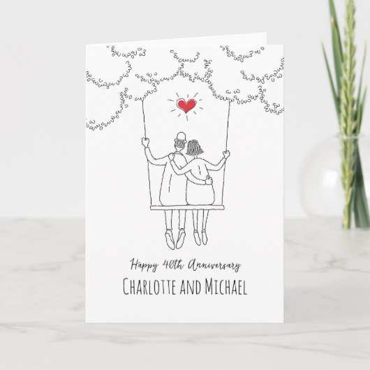 Carte 40e Mariage Ruby Anniversaire Red Heart Swing Card (Devant)
