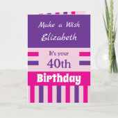 Carte 40e nom rose violet anniversaire (Devant)