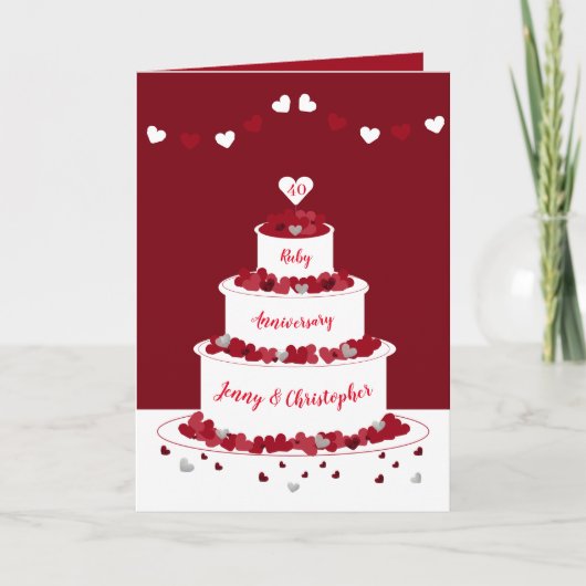 Carte 40e Ruby Mariage Anniversaire gâteau merci (Devant)