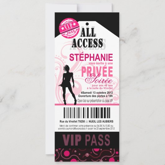 Carte 40ème VIP d'anniversaire privé fête (Devant)