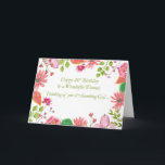 Carte 40th Birthday Wonderful Woman Watercolor Flowers R<br><div class="desc">A stunning design that combines an elegant font with watercolor flowers. Congratulate a Wonderful Woman on her 40th Birthday with this colorful card about nature,  beauty,  joy and good wishes.</div>