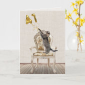 Carte 41e anniversaire Ballons et Tabby Cat (Fleur jaune)