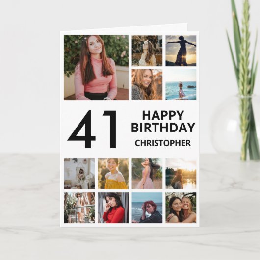 Carte 41e anniversaire Collage photo 13 photos noir blan (Devant)