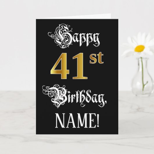 Carte 41e Anniversaire — Écriture Élégante ; Finition Or (Petite plante)