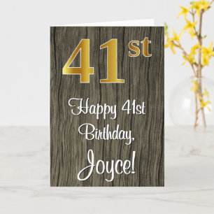 Carte 41e anniversaire : Elégant Faux Gold Look #, Faux 