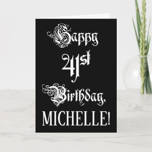 Carte 41e anniversaire : Fancy, Elegant Script + Nom per (Devant)