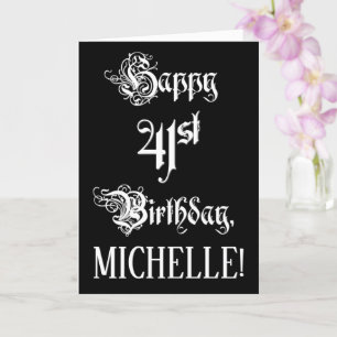 Carte 41e anniversaire : Fancy, Elegant Script + Nom per