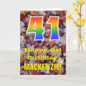 Carte 41e anniversaire; feuilles d'automne rustiques; ar (Fleur jaune)