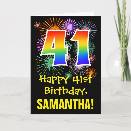 Carte 41e anniversaire : Fun Motif feux d'artifice + Arc (Devant)