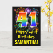Carte 41e anniversaire : Fun Motif feux d'artifice + Arc (Fleur jaune)
