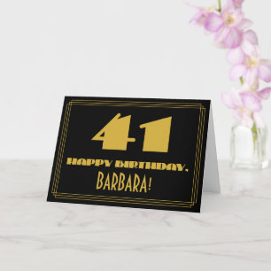 Carte 41e anniversaire : Nom + Art Déco Inspiré Look "41