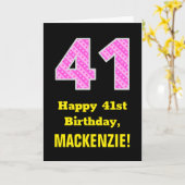 Carte 41e anniversaire : Pink Stripes and Hearts "41" + (Fleur jaune)
